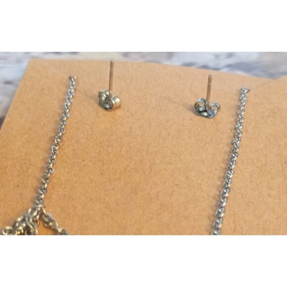 Hamsa Stainless Steel Jewelry Set 18" Necklace & Earrings Protection Gift NWT - Picture 4 of 4